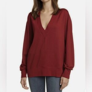 Rag & Bone Flora Modal V-Neck Banded Relaxed Sweatshirt Top Coral Red‎ Medium